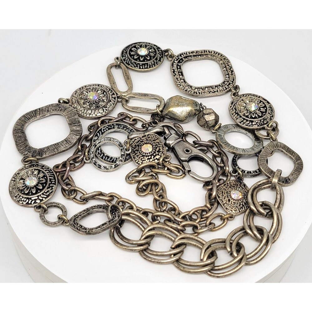 Ruby Rd. Chain Statement Belt Women’s AB Rhinestone Flowers Silver Tone Vintage